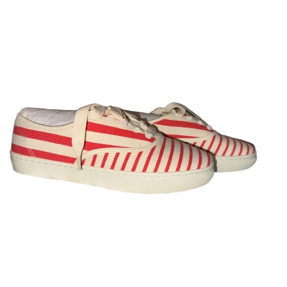 NWT Soludos Womens Sneakers Size 9 Red Off-White Striped Canvas Lace Up Casual - Picture 2 of 4